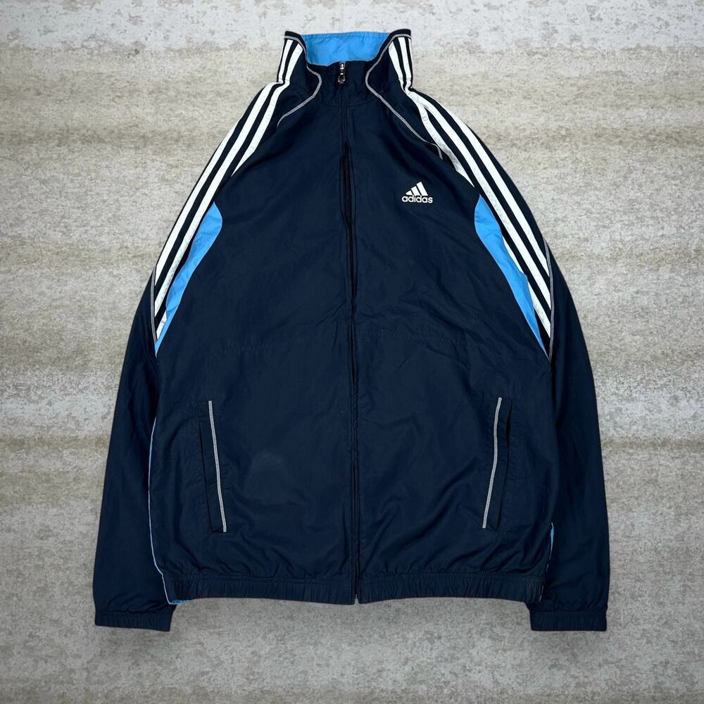 Vintage Y2K Adidas Windbreaker Jacket Mens M Navy Blue White Light Blue